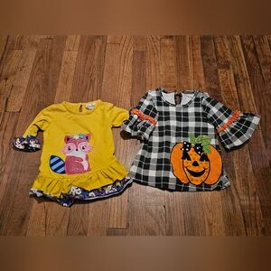 Kids Size 2T Long Sleeve Shirt Bundle Floral Halloween Pumpkin Spring Ruffles